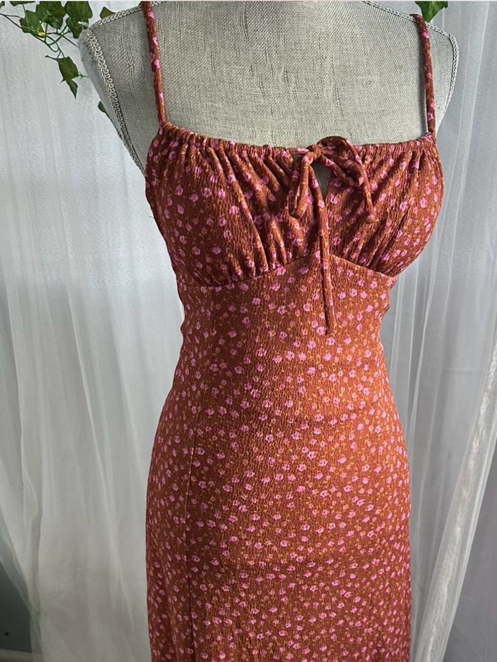 No Boundaries Rust Orange Maxi Dress with Pink Floral Print